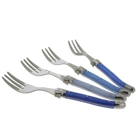 Laguiole 4 Cake Forks French Home Shades of Blue Bee Stainless Steel Box Set New - Picture 2 of 4